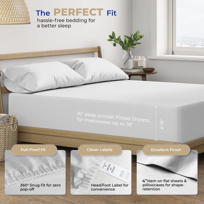 Thread Spread 100% Cotton Queen Sheets Set - 400 Thread Count Queen Size Sheets (4 PC, Silver Grey), 16" Deep Pocket All Around Elastic, Soft, Cooling, Durable & Breathable Sateen Weave Bed Sheet Set - Image 4